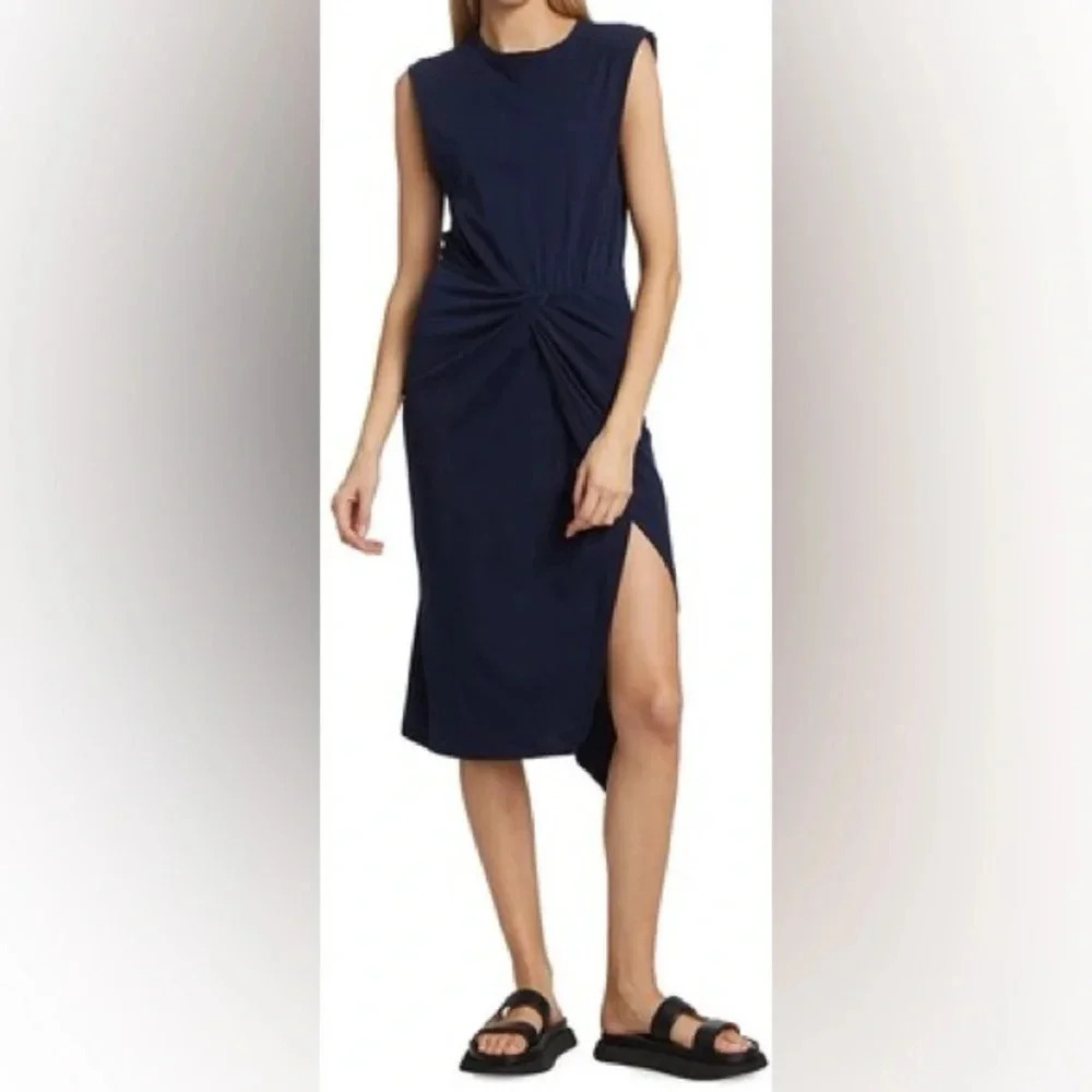 Derek Lam 10 Crosby navy Landry Twist-Front Jersey midi Dress sleeveless knot